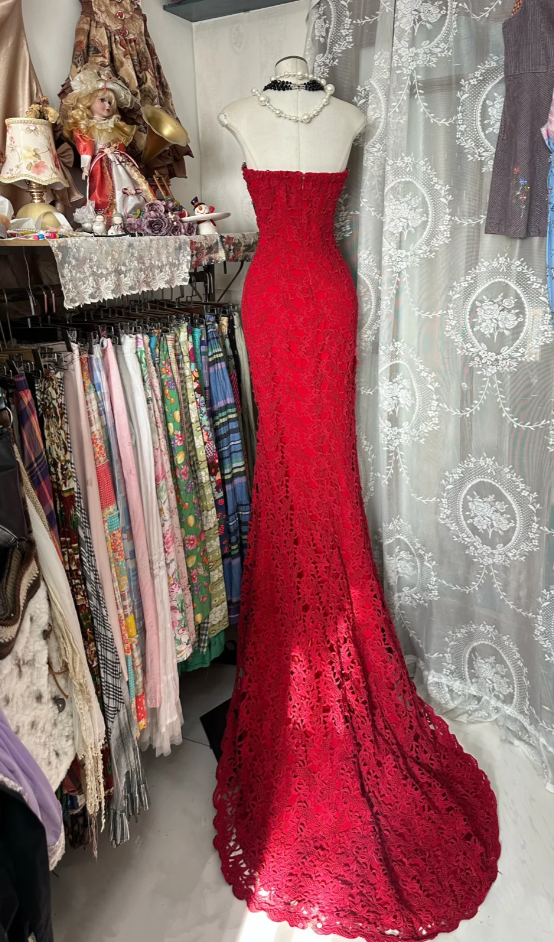 Chic Sheath Lace Long Prom Dresses Lace Sweetheart Evening Dresses Sleeveless Birthday Dresses ED05915