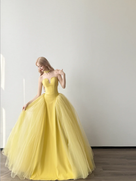 Chic A-Line Satin Long Prom Dresses Satin Tulle Sweetheart Evening Dresses Sleeveless Birthday Dresses ED05916