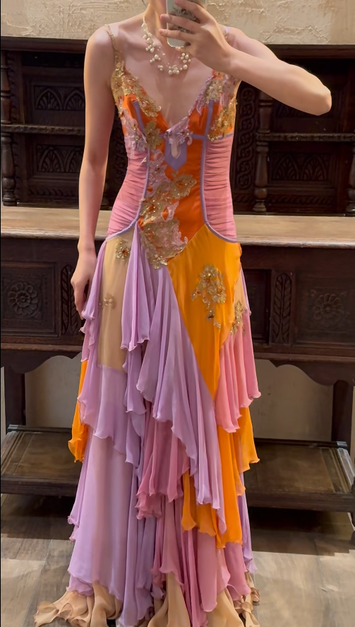 Chic Sheath Chiffon Long Prom Dresses Chiffon Straps Evening Dresses Sleeveless Birthday Dresses ED05917