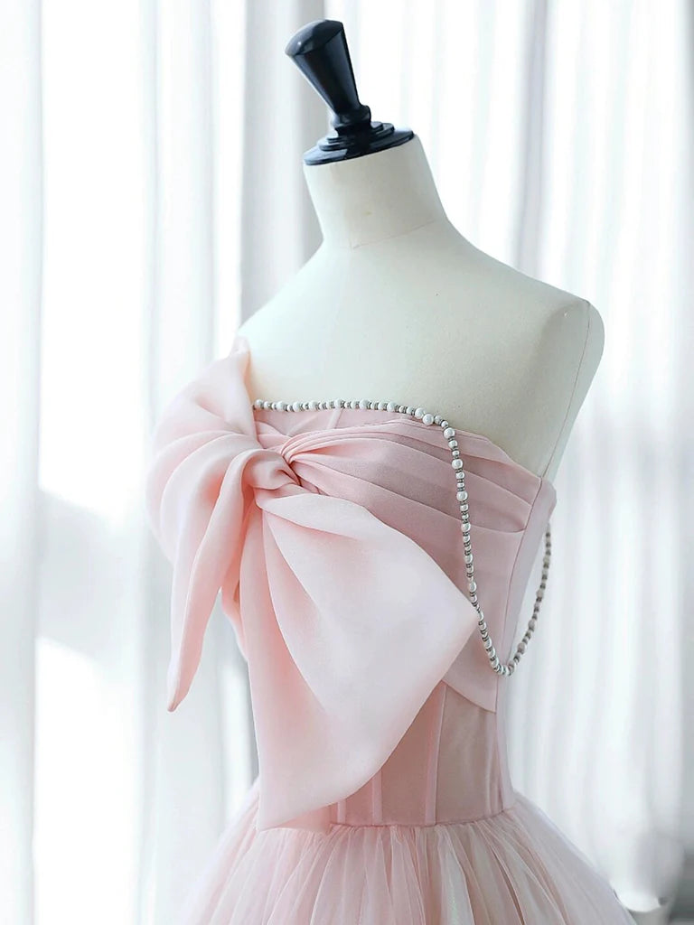 A-Linie Rosa Organza Langes Ballkleid, Rosa Langes Abendkleid ED0591