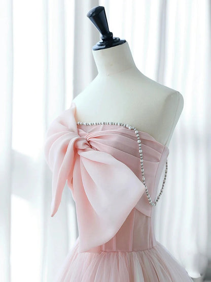 A-Linie Rosa Organza Langes Ballkleid, Rosa Langes Abendkleid ED0591