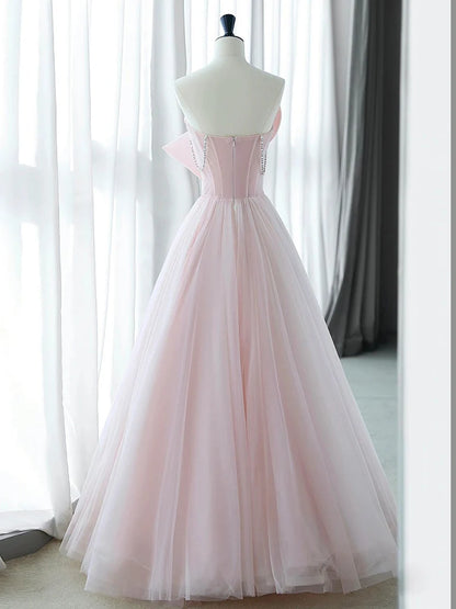 A-Linie Rosa Organza Langes Ballkleid, Rosa Langes Abendkleid ED0591