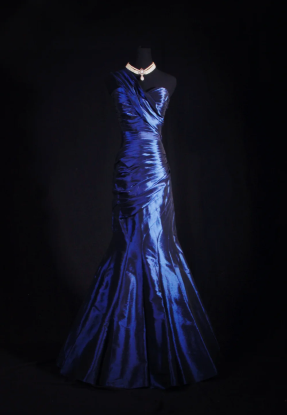 Chic Mermaid Navy Blue Long Prom Dresses Satin One-shoulder Evening Dresses Sleeveless Birthday Dresses ED05920