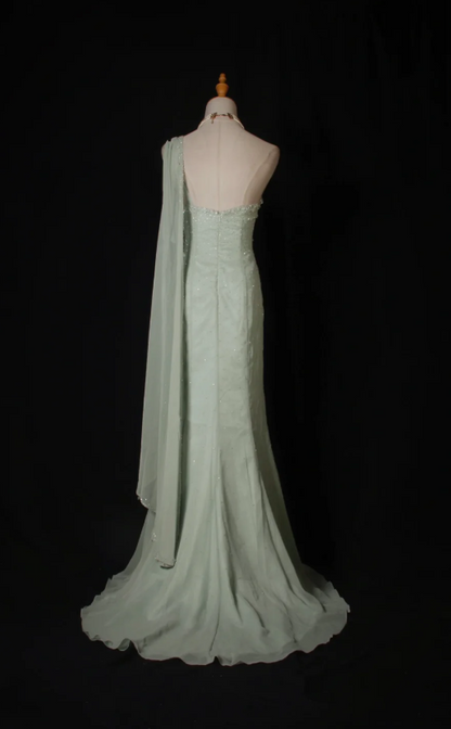 Chic Mermaid Green Long Prom Dresses Satin Spaghetti Straps Evening Dresses Sleeveless Birthday Dresses ED05921