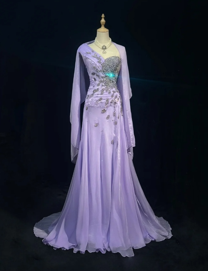 Vintage Sheath Purple Long Prom Dresses Beaded Chiffon One-shoulder Long Evening Dresses Sleeveless Birthday Dresses ED05926