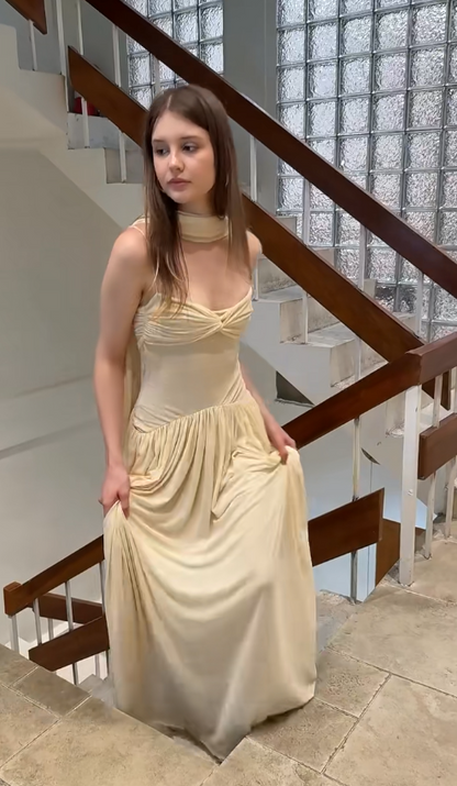 Simple Sheath Pale Yellow Wedding Guest Dresses Chiffon Sapghetti Straps Long Evening Dresses   ED05929