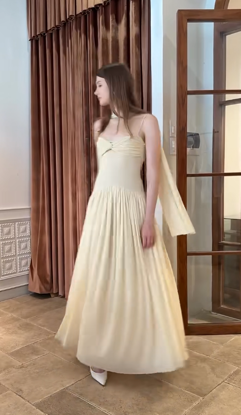 Simple Sheath Pale Yellow Wedding Guest Dresses Chiffon Sapghetti Straps Long Evening Dresses   ED05929