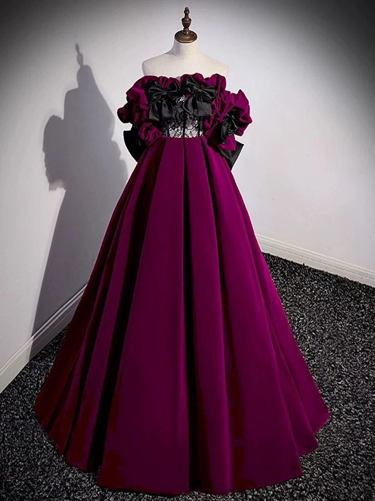 A-Line Off Shoulder Velvet Lace Burgundy Long Prom Dress, Burgundy Long Formal Dress ED0592