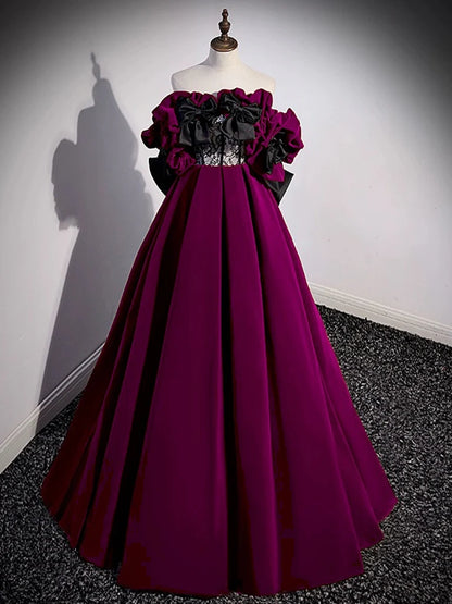 A-Line Off Shoulder Velvet Lace Burgundy Long Prom Dress, Burgundy Long Formal Dress ED0592