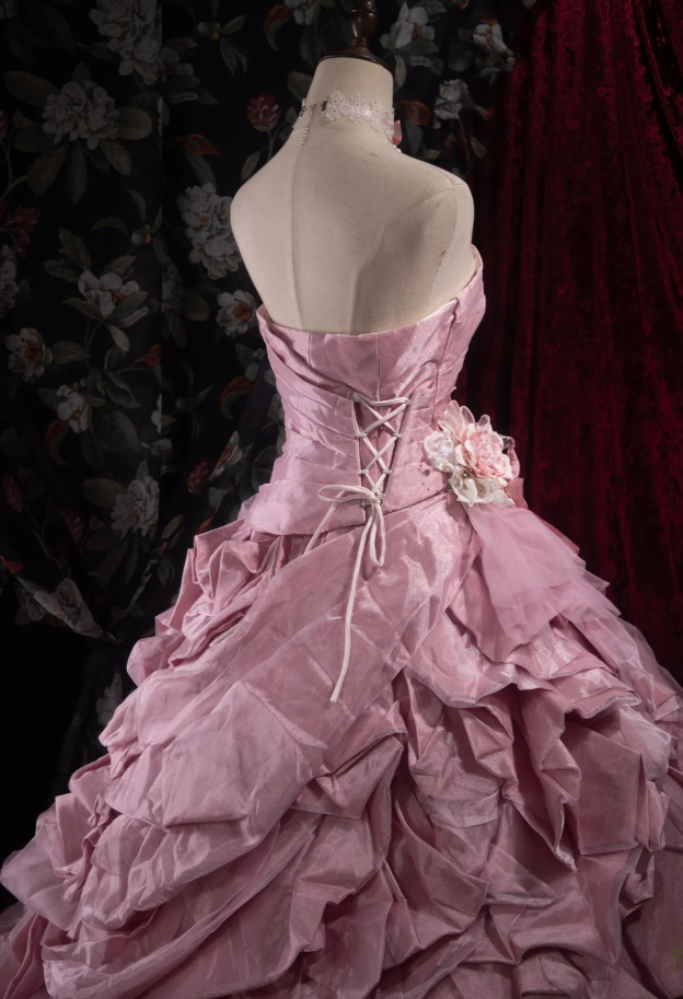 Gorgeous Ball Gown Tulle Long Prom Dress, Pink Quinceañera Dress, Strapless Sweet 16 Dress ED05932