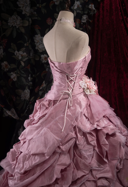 Gorgeous Ball Gown Tulle Long Prom Dress, Pink Quinceañera Dress, Strapless Sweet 16 Dress ED05932