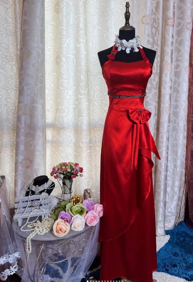 Elegant Sheath Long Prom Dress Satin Halter Evening Dress Burgundy Mother of Bride Dresses ED05934