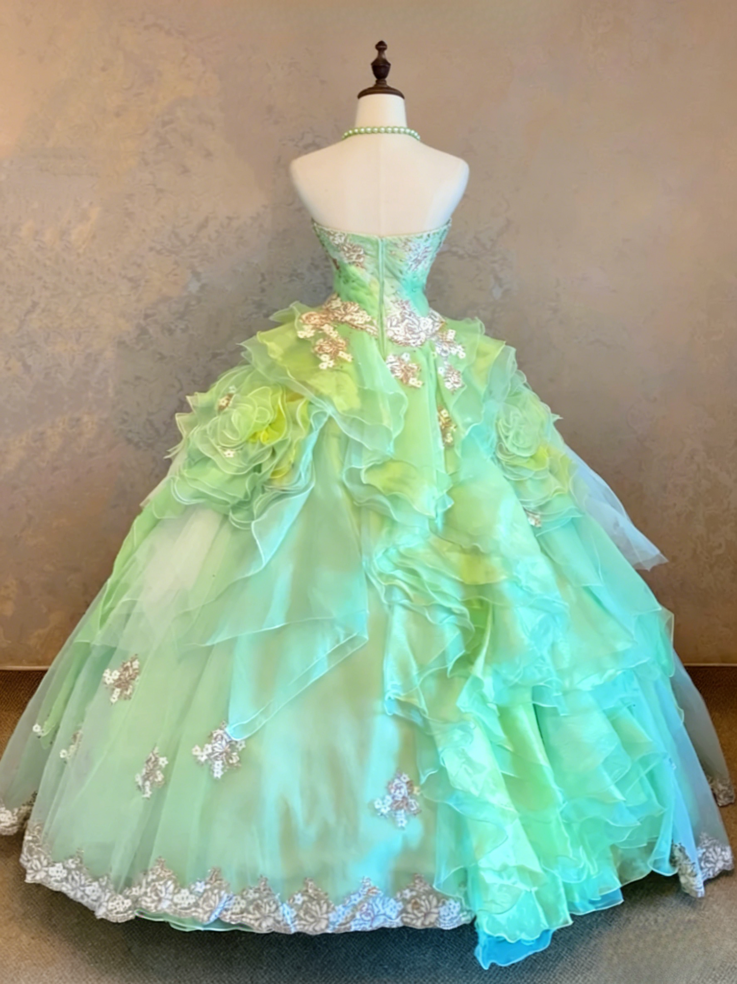 Fairy Ball Gown Tulle Long Prom Dress Green Quinceanera Strapless Birthday Dresses ED05935