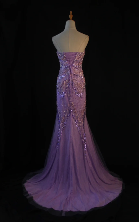 Vintage Purple Mermaid Long Prom Dress Chiffon Beaded Sweetheart Evening Dresses Sleeveless Formal Dresses ED05938