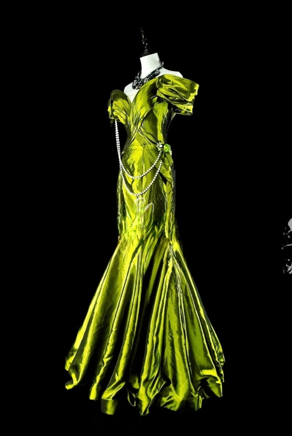 Chic Green Mermaid Long Prom Dress Satin Off-shoulder Evening Dresses Sleeveless Formal Dresses ED05941