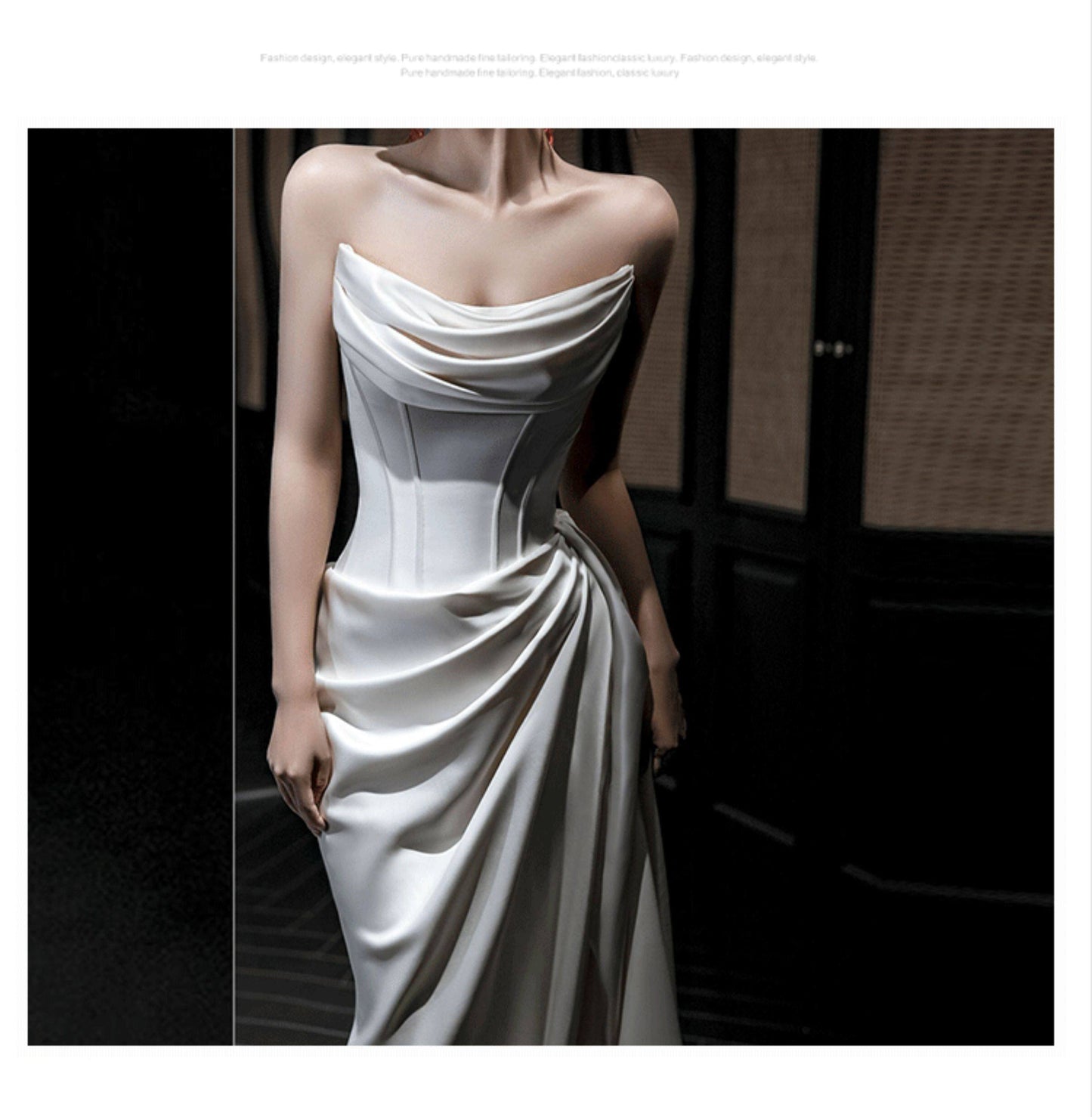 Simple White Sheath Long Prom Dresses Satin Strapless Evening Dresses with Slit ED05945