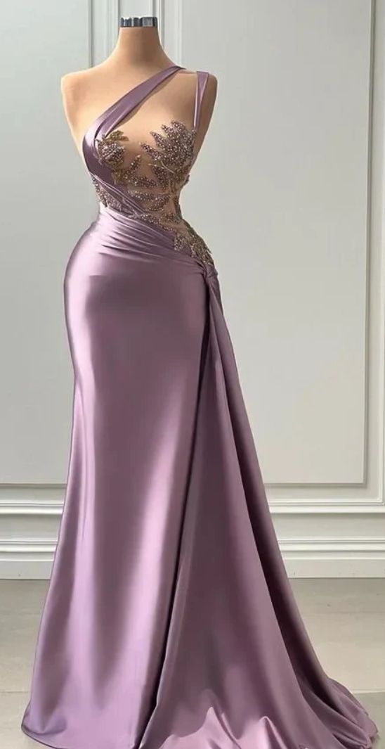 Chic Dusty Pink Sheath Long Prom Dresses  Satin Sweetheart Evening Dresses  ED05952