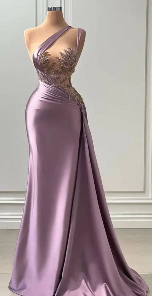 Chic Dusty Pink Sheath Long Prom Dresses  Satin Sweetheart Evening Dresses  ED05952