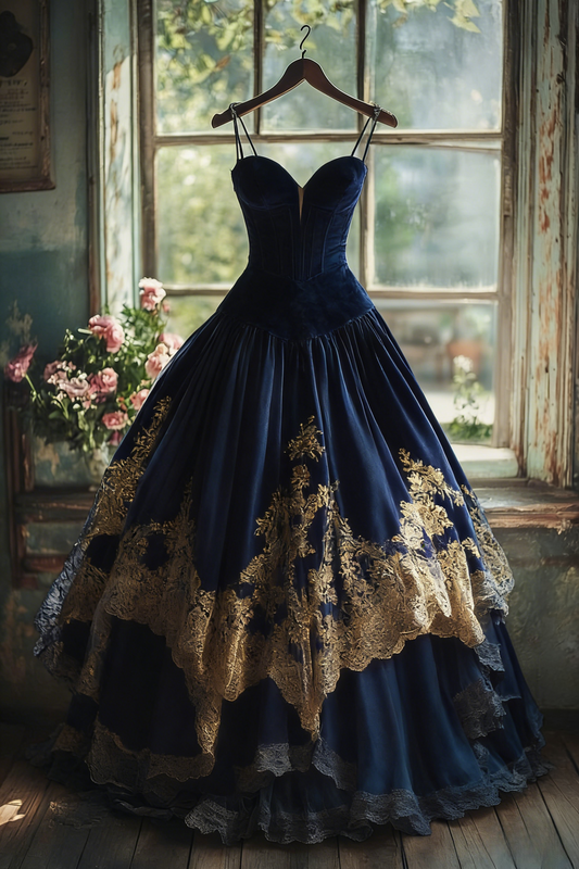 Fairy A-Line Navy Blue Long Prom Dresses Velvet Spaghetti Straps Quinceanera Dresses Sleeveless Sweet 16 Dress ED05966