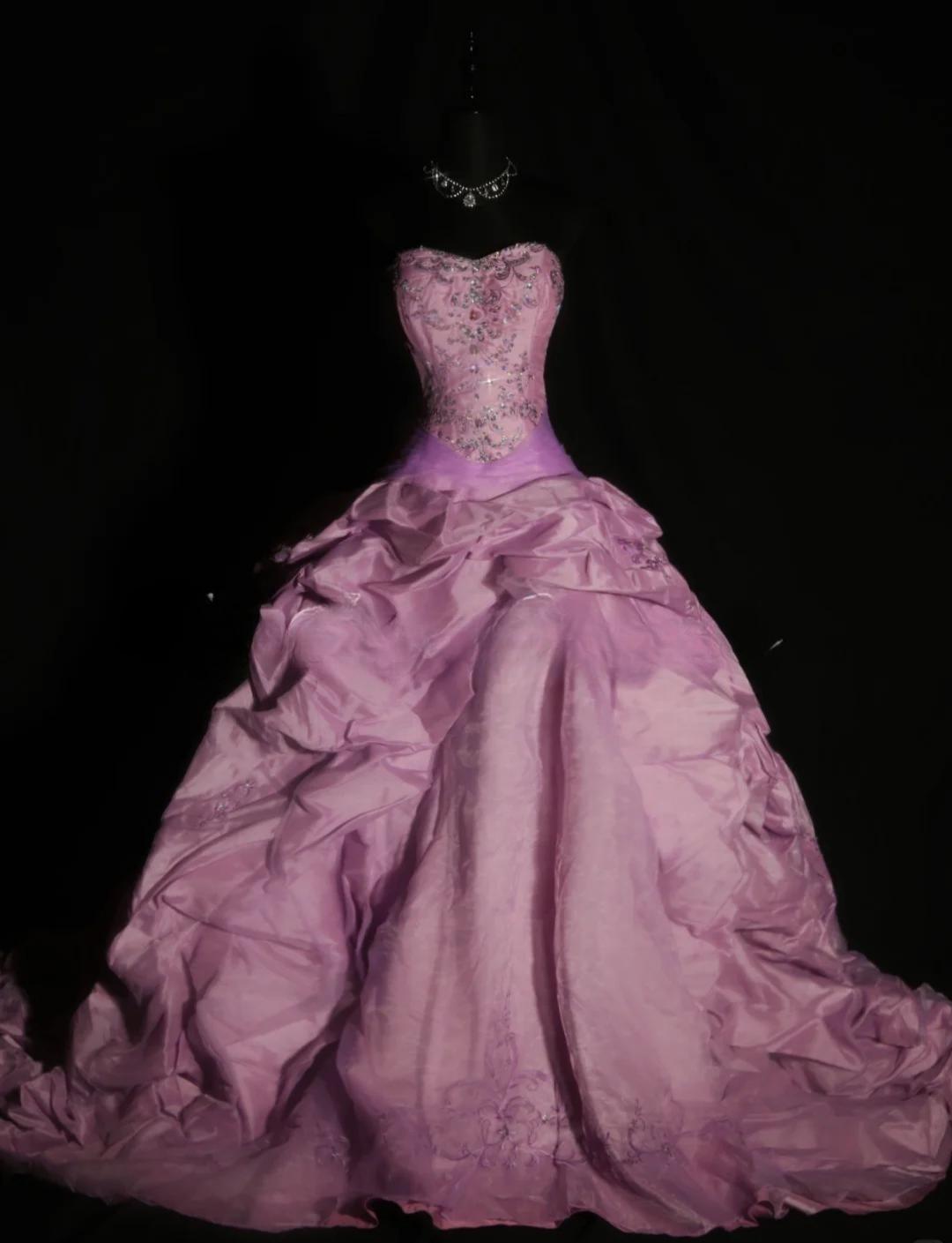 Fairy Ball Gown Strapless Long Prom Dresses Satin Beaded Quinceanera Dresses Sleeveless Sweet 16 Dress ED05967