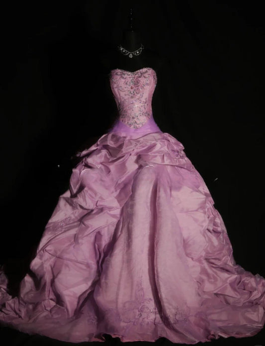 Fairy Ball Gown Strapless Long Prom Dresses Satin Beaded Quinceanera Dresses Sleeveless Sweet 16 Dress ED05967