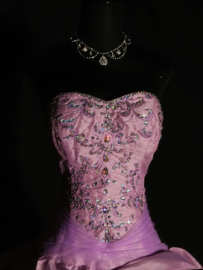 Fairy Ball Gown Strapless Long Prom Dresses Satin Beaded Quinceanera Dresses Sleeveless Sweet 16 Dress ED05967