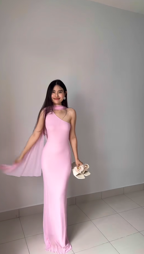 Elegant Sheath Pink Bridesmaid Dresses Chiffon One-shoulder EveningDresses Sleeveless Party Dress ED05973