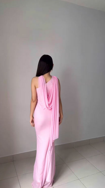Elegant Sheath Pink Bridesmaid Dresses Chiffon One-shoulder EveningDresses Sleeveless Party Dress ED05973