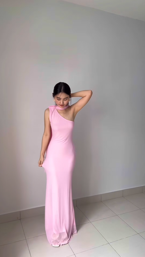 Elegant Sheath Pink Bridesmaid Dresses Chiffon One-shoulder EveningDresses Sleeveless Party Dress ED05973
