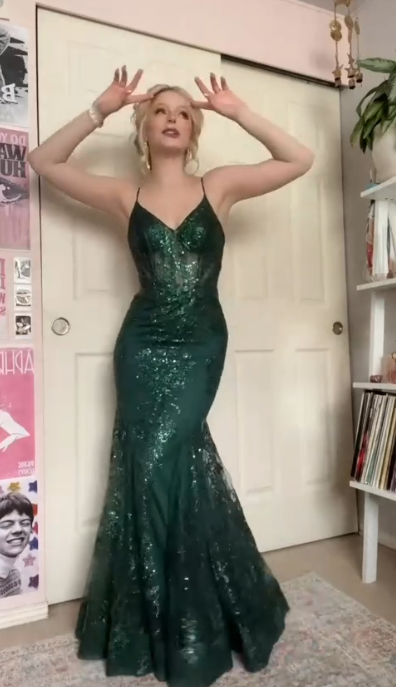 Elegant Mermaid Dark Green Long Prom Dresses Tulle Sequins Spaghetti Straps Evening Dresses Sleeveless Party Dress ED05978