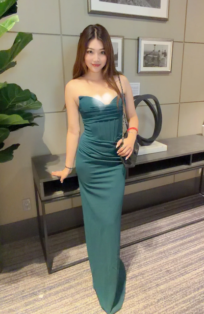Elegant Sheath Green Wedding Guest Dresses Chiffon Sweetheart Long Evening Dresses ED05980