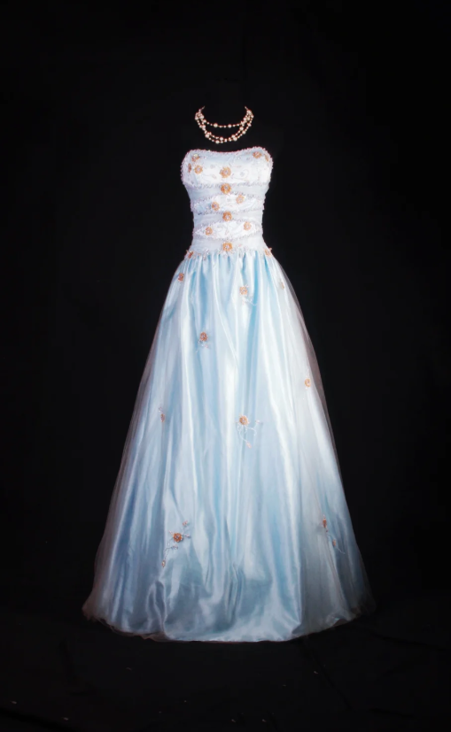 Cute Sheath Pale Blue Long Prom Dresses Satin Beaded Strapless Evening Dresses ED05987