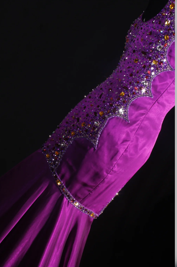 Glam Sheath Purple Long Prom Dresses Satin Beaded One-shoulder Evening Dresses  ED05988
