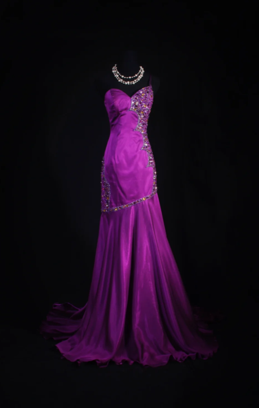 Glam Sheath Purple Long Prom Dresses Satin Beaded One-shoulder Evening Dresses  ED05988