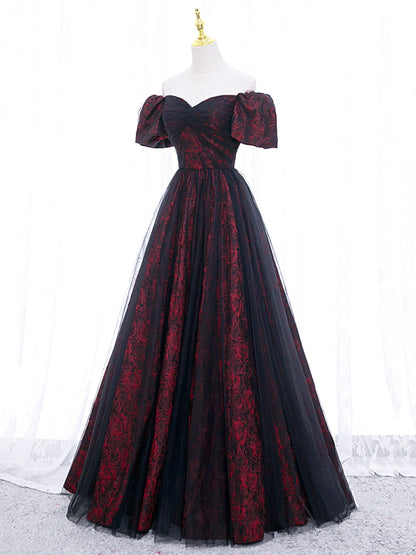 Temperamental Elegant A-Line Tulle Lace Burgundy Long Prom Dress, Burgundy Long Formal Dress ED0599