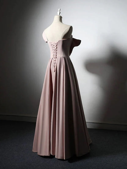 A-Linie Satin Rosa Langes Ballkleid, Rosa Langes Abendkleid ED060