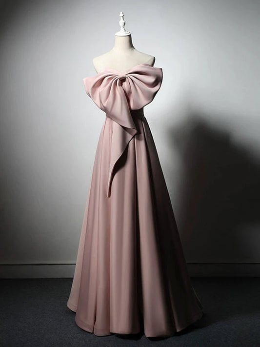 A-Linie Satin Rosa Langes Ballkleid, Rosa Langes Abendkleid ED060