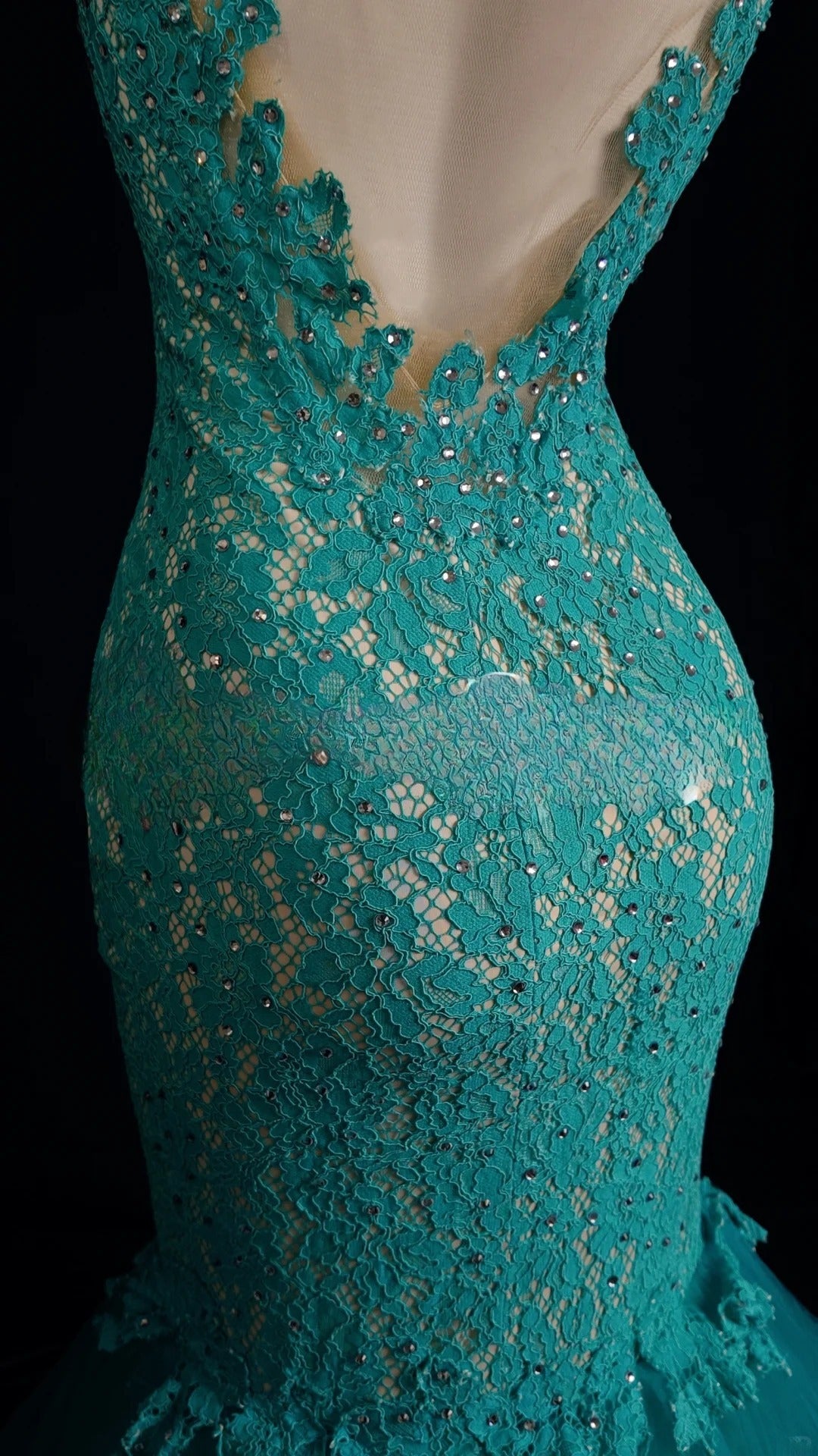 Gorgeous Turquoise Long Prom Dresses Tulle Lace Mermaid Evening Dresses V-neck Sleeveless Formal Dresses ED06004