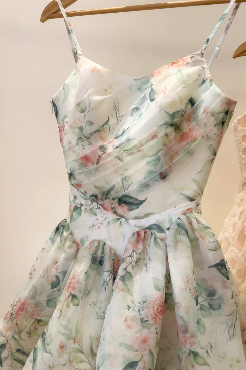 Fairy Floral Prom Dresses Tiered Tulle A-Line Long Evening Dresses Spaghetti Straps Sleeveless Formal Dresses ED06007