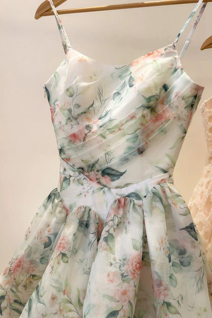 Fairy Floral Prom Dresses Tiered Tulle A-Line Long Evening Dresses Spaghetti Straps Sleeveless Formal Dresses ED06007