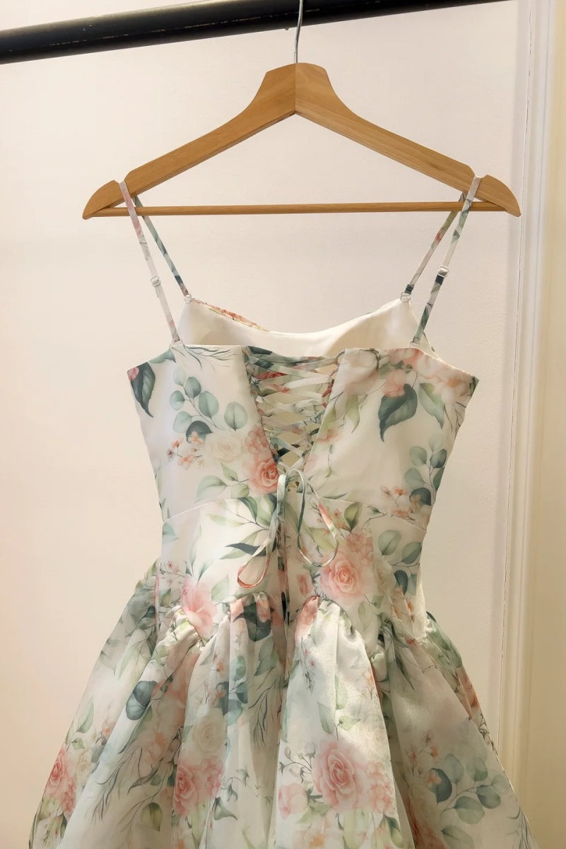 Fairy Floral Prom Dresses Tiered Tulle A-Line Long Evening Dresses Spaghetti Straps Sleeveless Formal Dresses ED06007