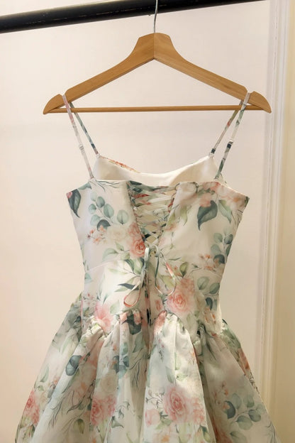 Fairy Floral Prom Dresses Tiered Tulle A-Line Long Evening Dresses Spaghetti Straps Sleeveless Formal Dresses ED06007