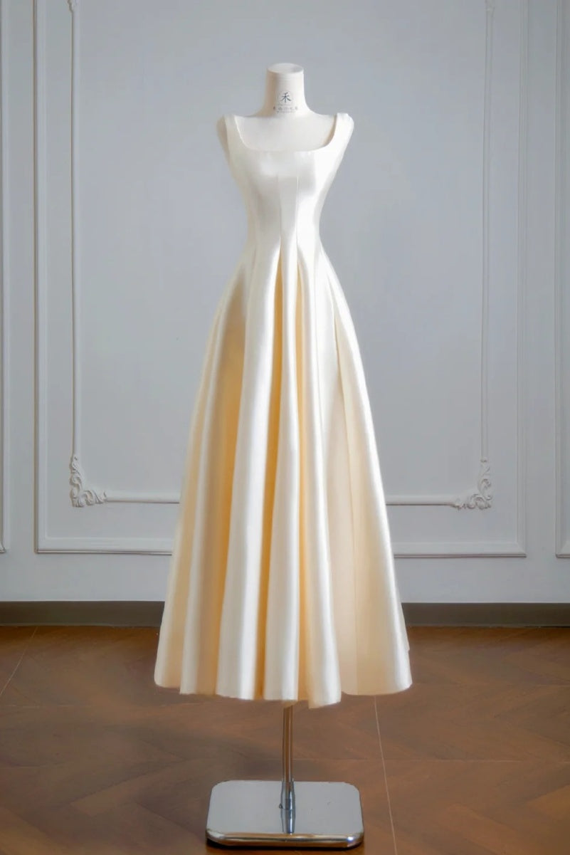 Elegant Light Chmapagne Bridsmaid Dresses Satin Straps A-Line Evening Dresses ED06009