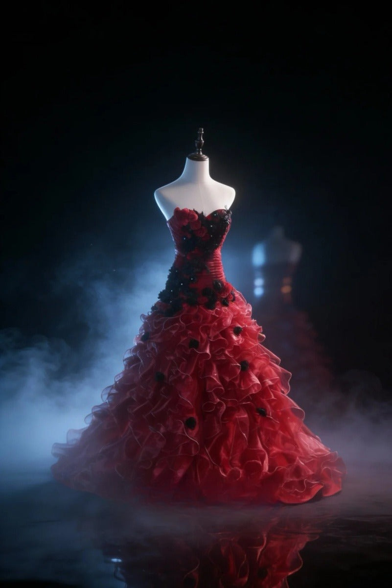 Fairy Burgundy Long Prom Dresses Tulle Ball Gown Sleeveless Quinceanera Dresses Strapless Sweet 16 Dresses  ED06010