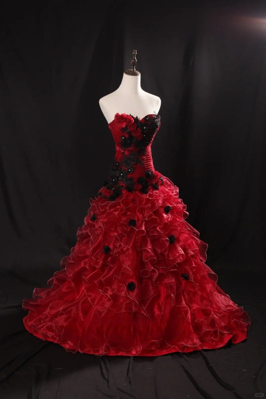 Fairy Burgundy Long Prom Dresses Tulle Ball Gown Sleeveless Quinceanera Dresses Strapless Sweet 16 Dresses  ED06010