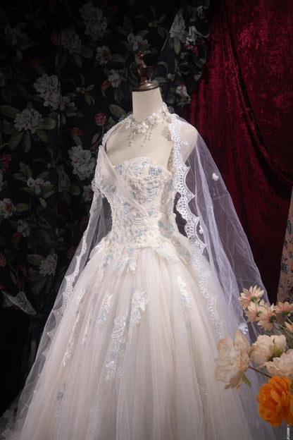 Fairy A-line Long Wedding  Dresses Tulle Appliques White  Bridal Gowns Sleeveless   Sweetheart Bridal Dresses ED06018