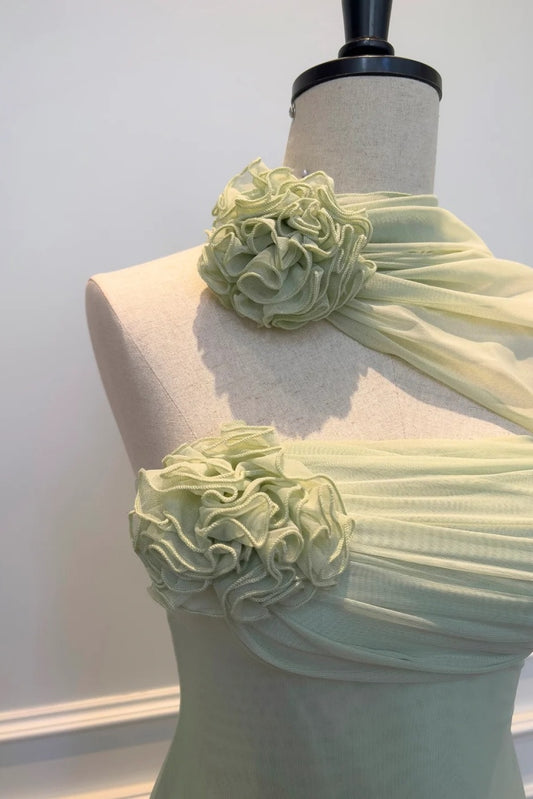 Sexy A-Line Green Short Prom Dresses Chiffon Strapless Birthday Dresses Sleeveless Party Dresses ED06021