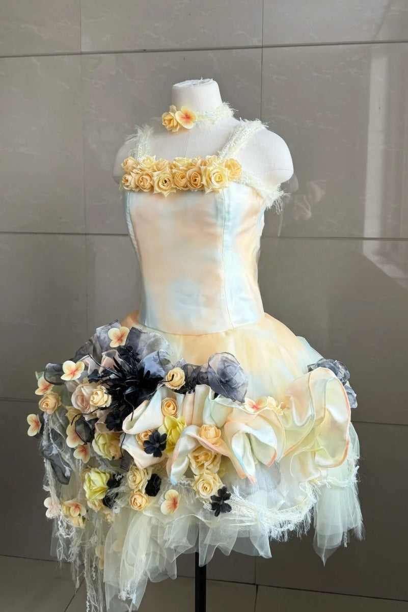 Sexy Sheath Yellow Short Prom Dresses Tulle Spaghetti Straps Birthday Dresses Sleeveless Party Dresses ED06023