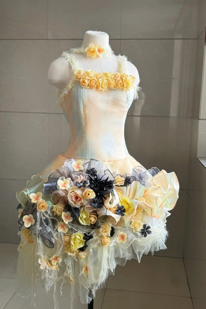 Sexy Sheath Yellow Short Prom Dresses Tulle Spaghetti Straps Birthday Dresses Sleeveless Party Dresses ED06023