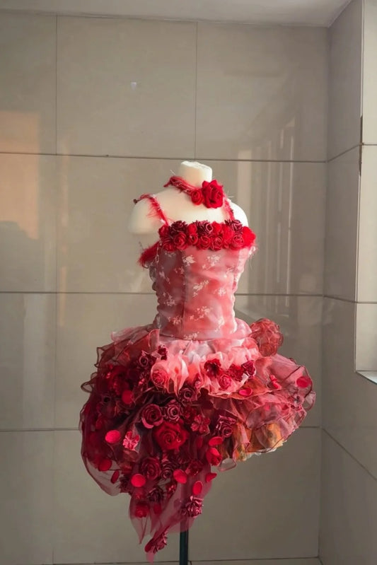 Sexy Sheath Coral Short Prom Dresses Tulle Spaghetti Straps Birthday Dresses Sleeveless Party Dresses ED06024